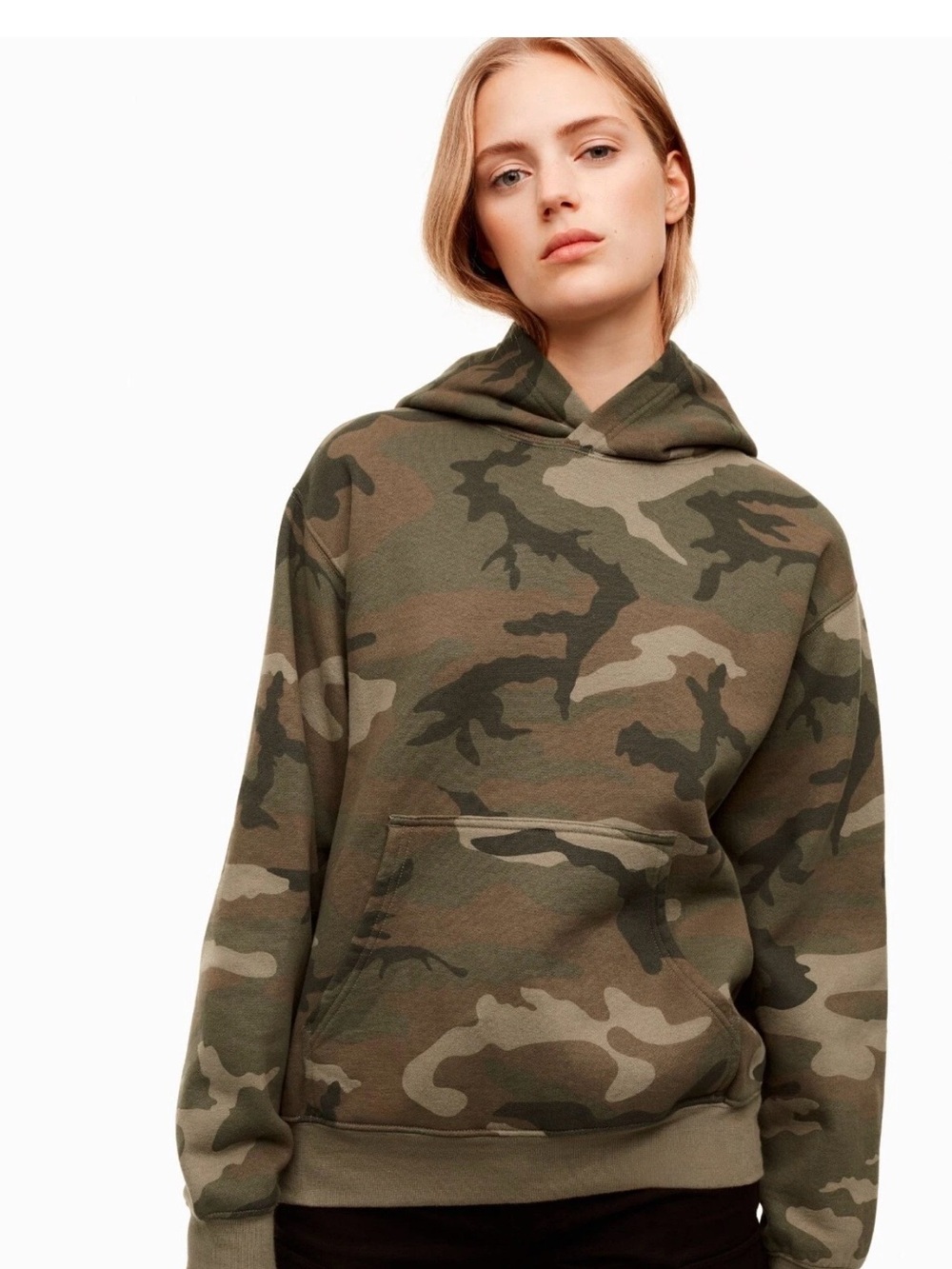Aritzia Camo Pullover Hoodie in Olive and Khaki